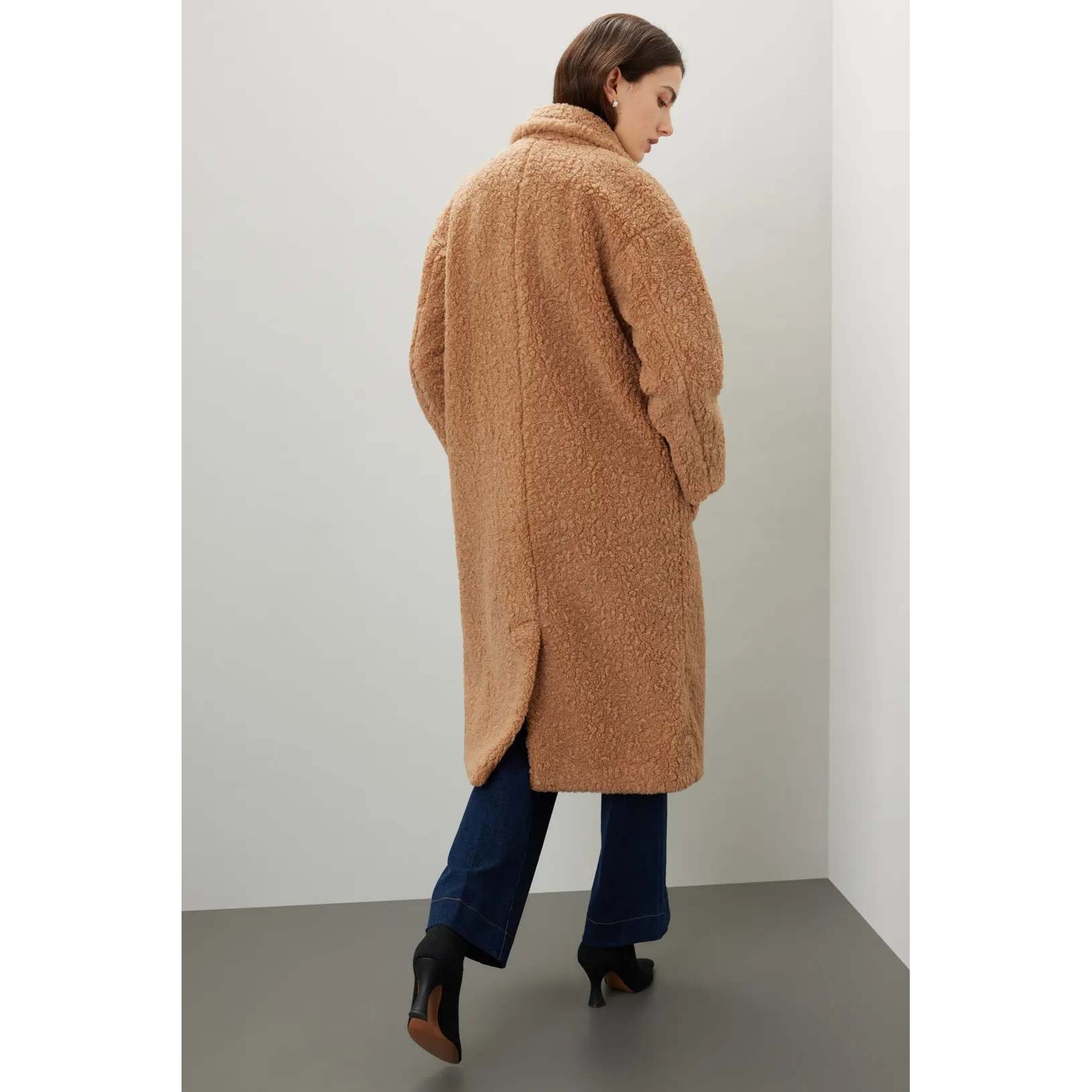 Thakoon Collective Womens Camel Brown Teddy Faux Fur Sherpa Long Coat Size M